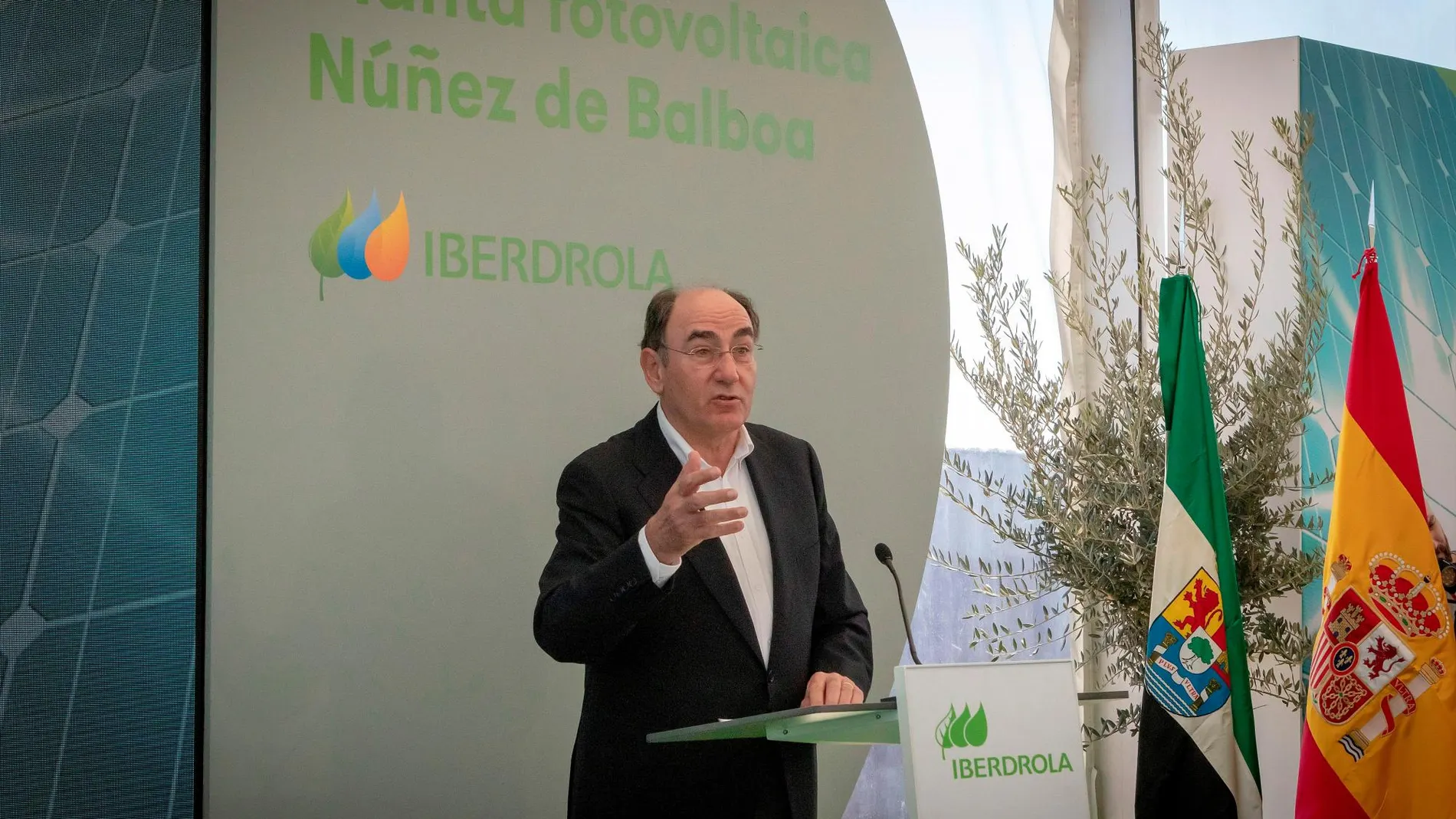 Ignacio Sánchez Galán, presidente de Iberdrola, durante el acto de hoy en Extremadura