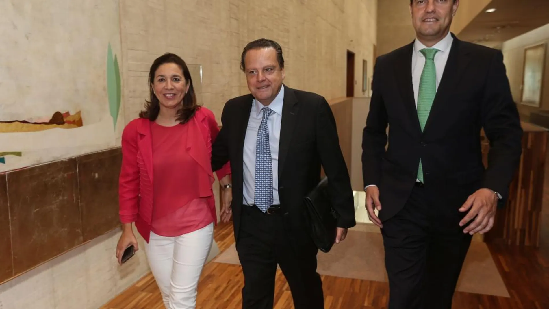El presidente del Consejo Consultivo, Mario Amilivia llega a la comisión en compañía de los procuradores populares Ángel Ibáñez y Ana Rosa Sopeña