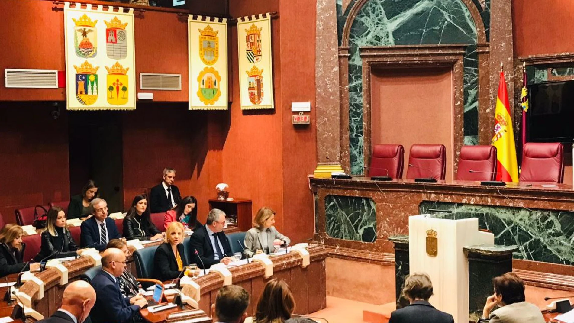 La consejera de Familia e Igualdad de Oportunidades, Violante Tomás (de amarillo), ayer durante la presentación del proyecto de Presupuestos para el próximo ejercicio