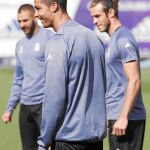 Benzema, Ronaldo y Bale en un entrenamiento del Madrid esta temporada