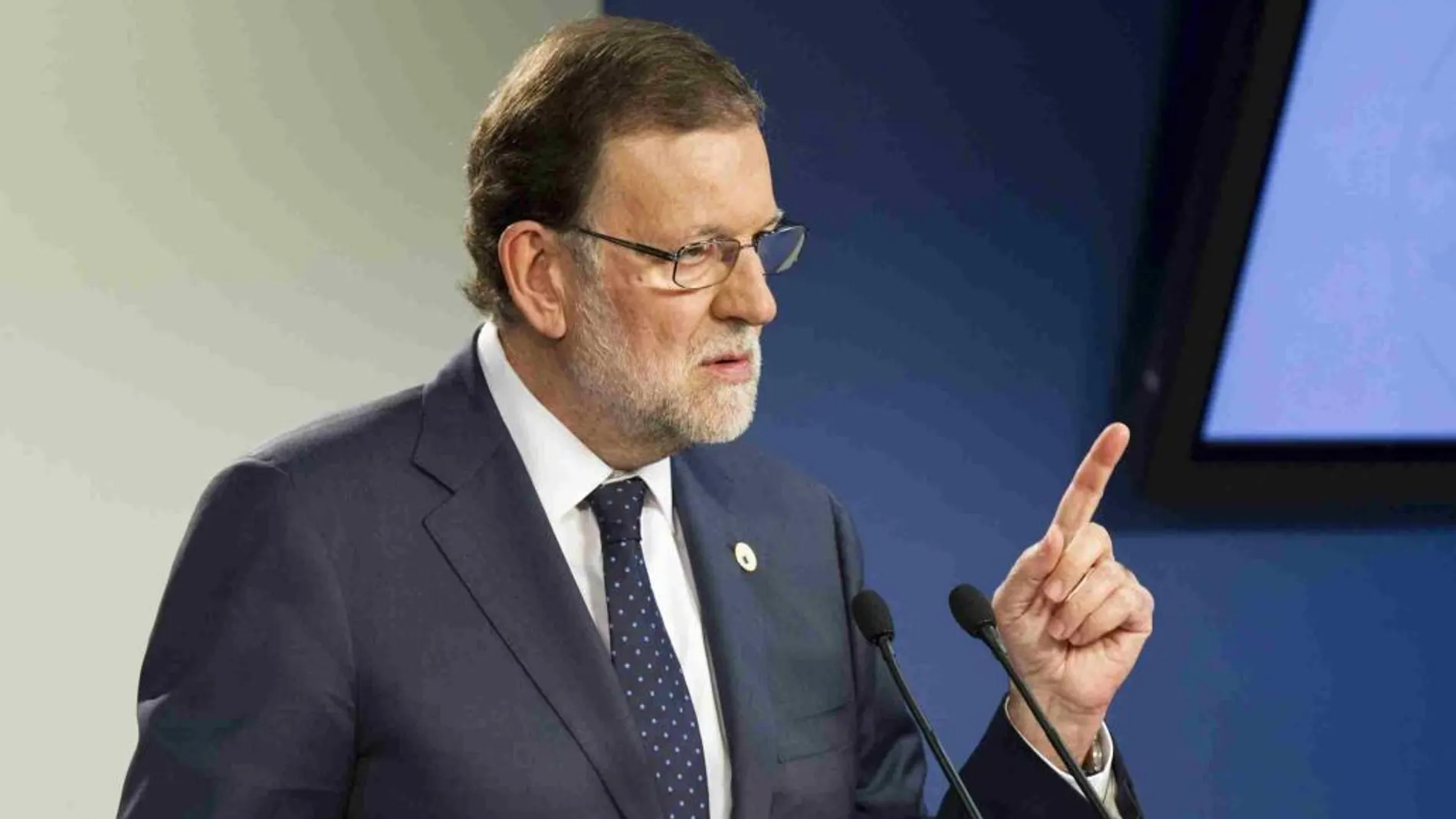 Mariano Rajoy, durante la rueda de prensa ofrecida hoy en Bruselas, tras asistir a la reunión del Consejo Europeo.