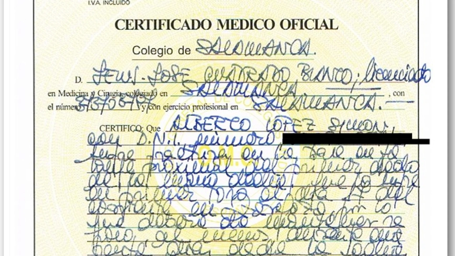 Certificado médico de Alberto López Sim´ón, que confirma su baja en Guadalajara