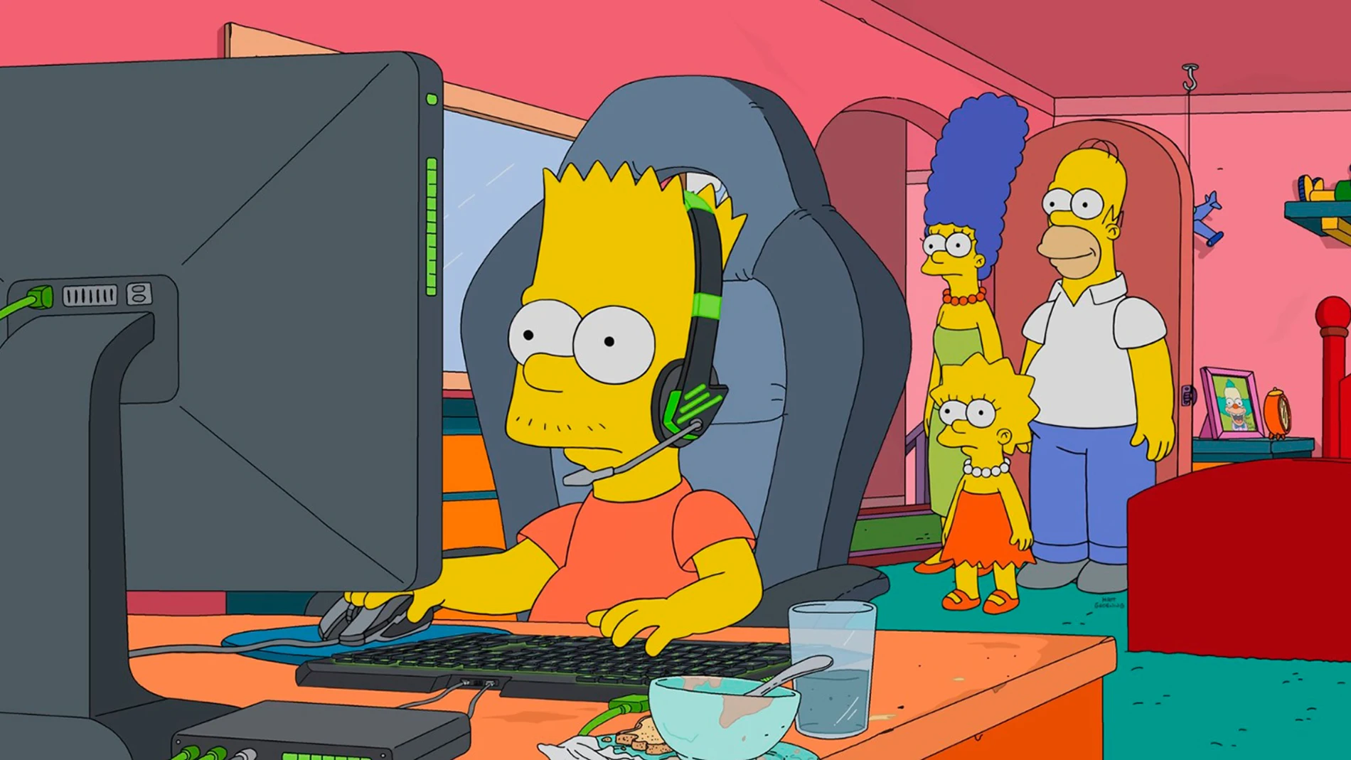 Bart Simpson jugando en su ordenador