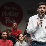 El candidato a la Presidencia por Unidad Popular, Alberto Garzón, durante su intervención en un acto público en Sevilla.