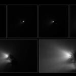 Seis momentos de la maniobra de aproximación al cometa Halley
