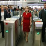 Ana Pastor, Cristina Cifuentes y el Alcalde de Torrejon de Ardoz, Ignacio Vazquez Casavilla durante la inauguracion de la nueva estacion de cercanias, Soto del Henares en Torrejon de Ardoz