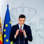 El presidente del Gobierno, Pedro Sánchez, en rueda de prensa donde ha anunciado hoy que España ha alcanzado un acuerdo sobre Gibraltar. EFE/SErgio Barrenechea