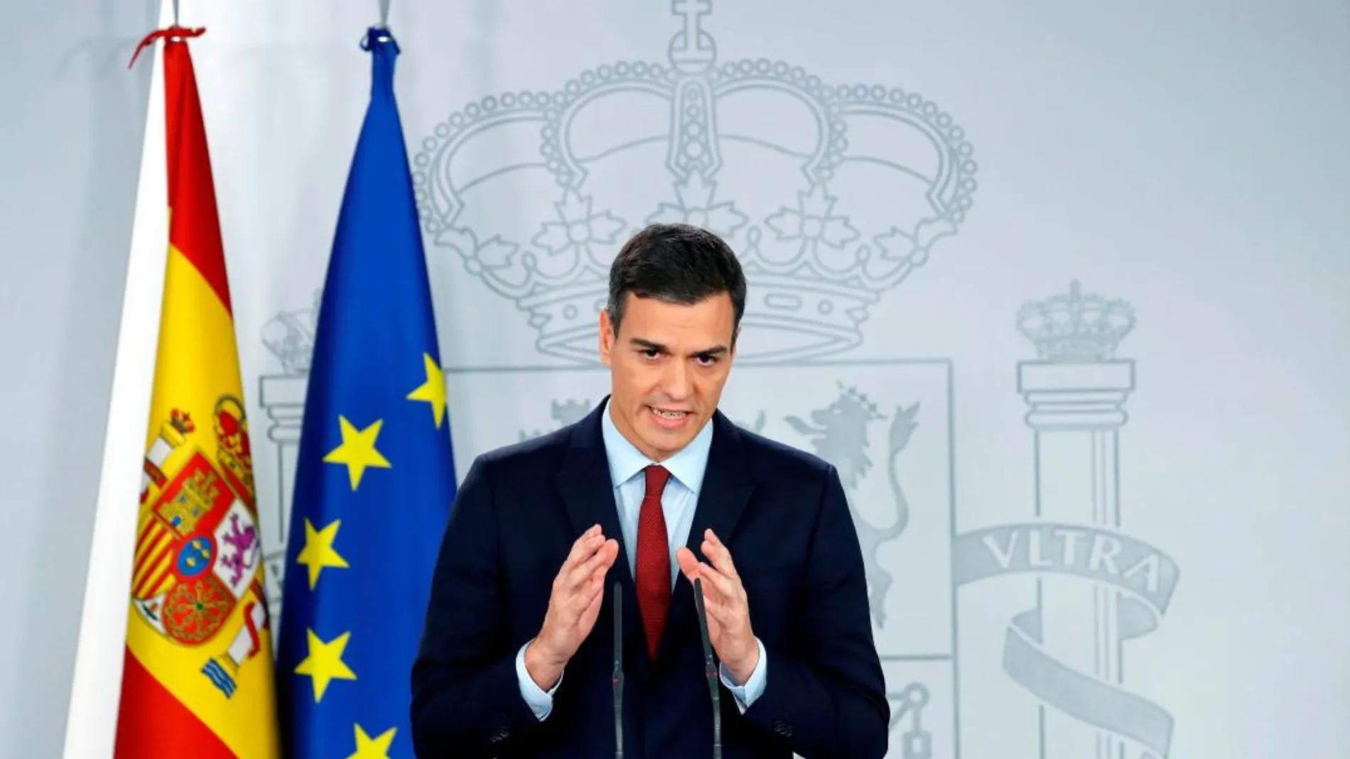 El presidente del Gobierno, Pedro Sánchez, en rueda de prensa donde ha anunciado hoy que España ha alcanzado un acuerdo sobre Gibraltar. EFE/SErgio Barrenechea
