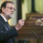 Mariano Rajoy, durante su intervención hoy en el Congreso de los Diputados.