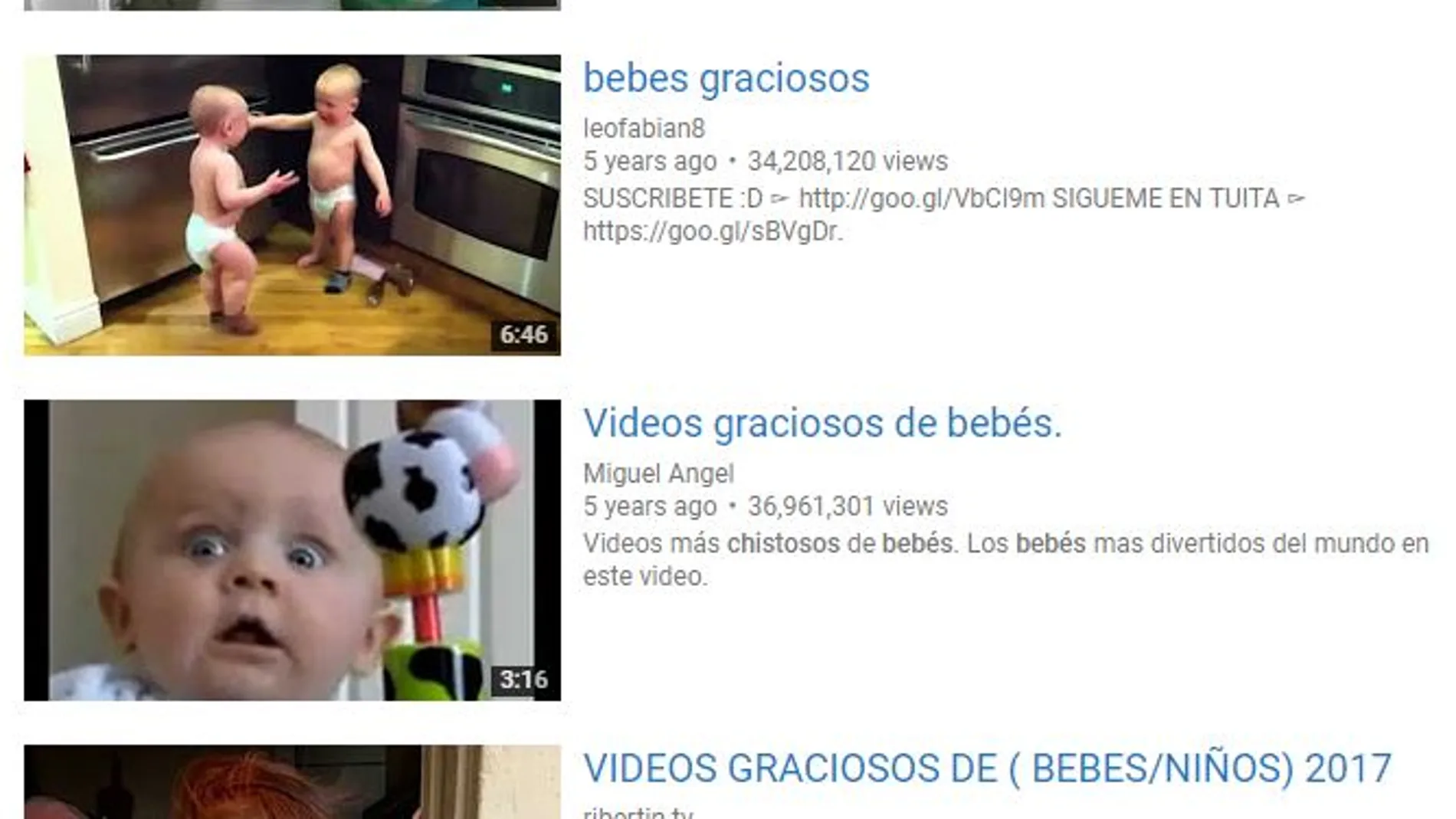 Los vídeos de bebés son muy populares en Youtube