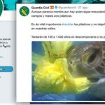 Imagen del tuit de la Guardia Civil sobre la contaminación de los plásticos / Twitter