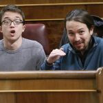 Pablo Iglesias y Íñigo Errejón en el pleno del Congreso