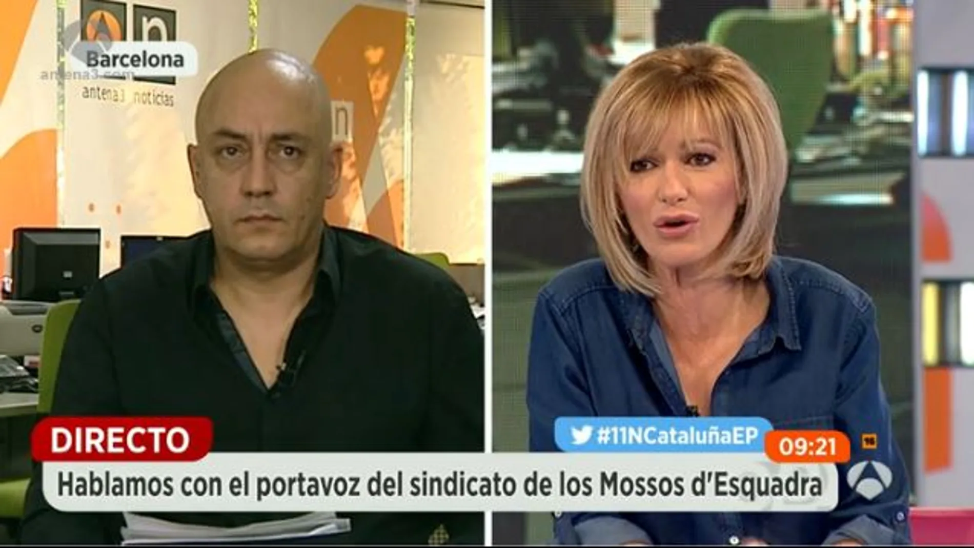 Momento de la entrevista realizada por el portavoz de los Mossos d'Esquadra, David Miquel, en Espejo Público