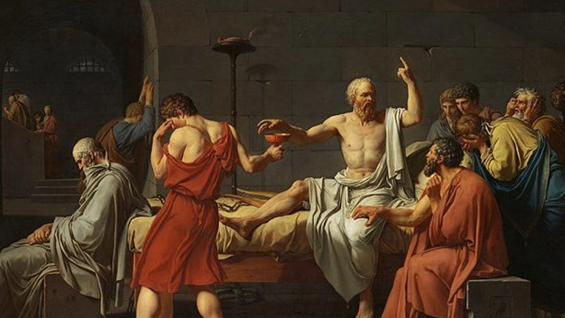 Jean-Louis David pintó «La muerte de Sócrates», quien fue obligado a beber cicuta.