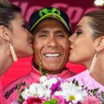 Nairo Quintana celebra su triunfo en la etapa del Giro.