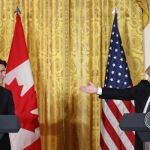 Donald Trump y Justin Trudeau durante la rueda de prensa