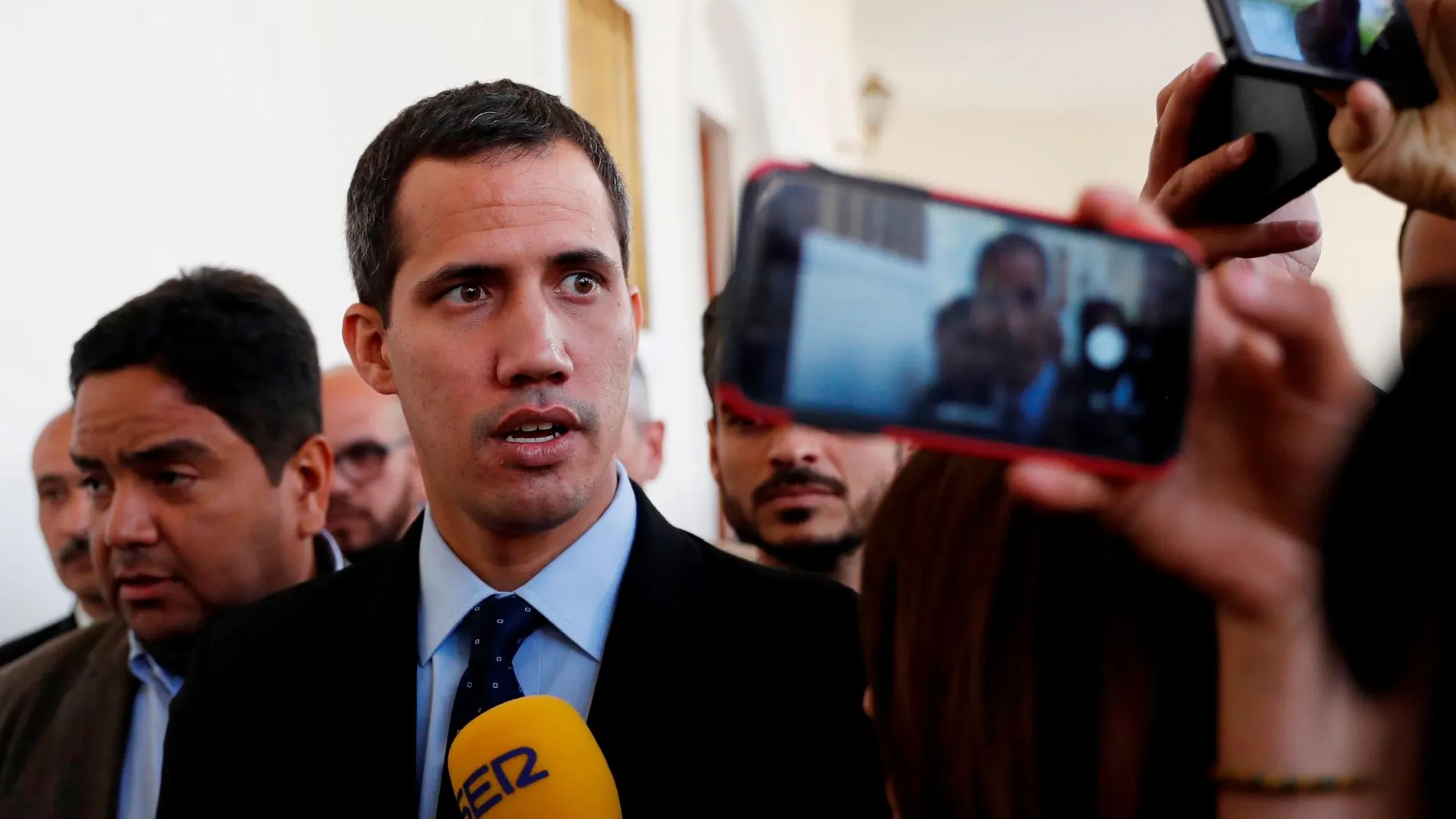 Juan Guaidó ante los medios el pasado 29 de enero