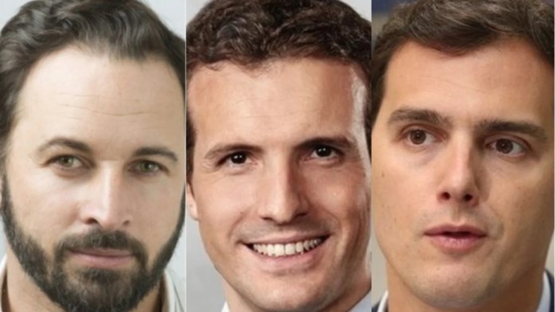 Santiago Abascal (Vox), Pablo Casado (PP) y Albert Rivera (Cs)