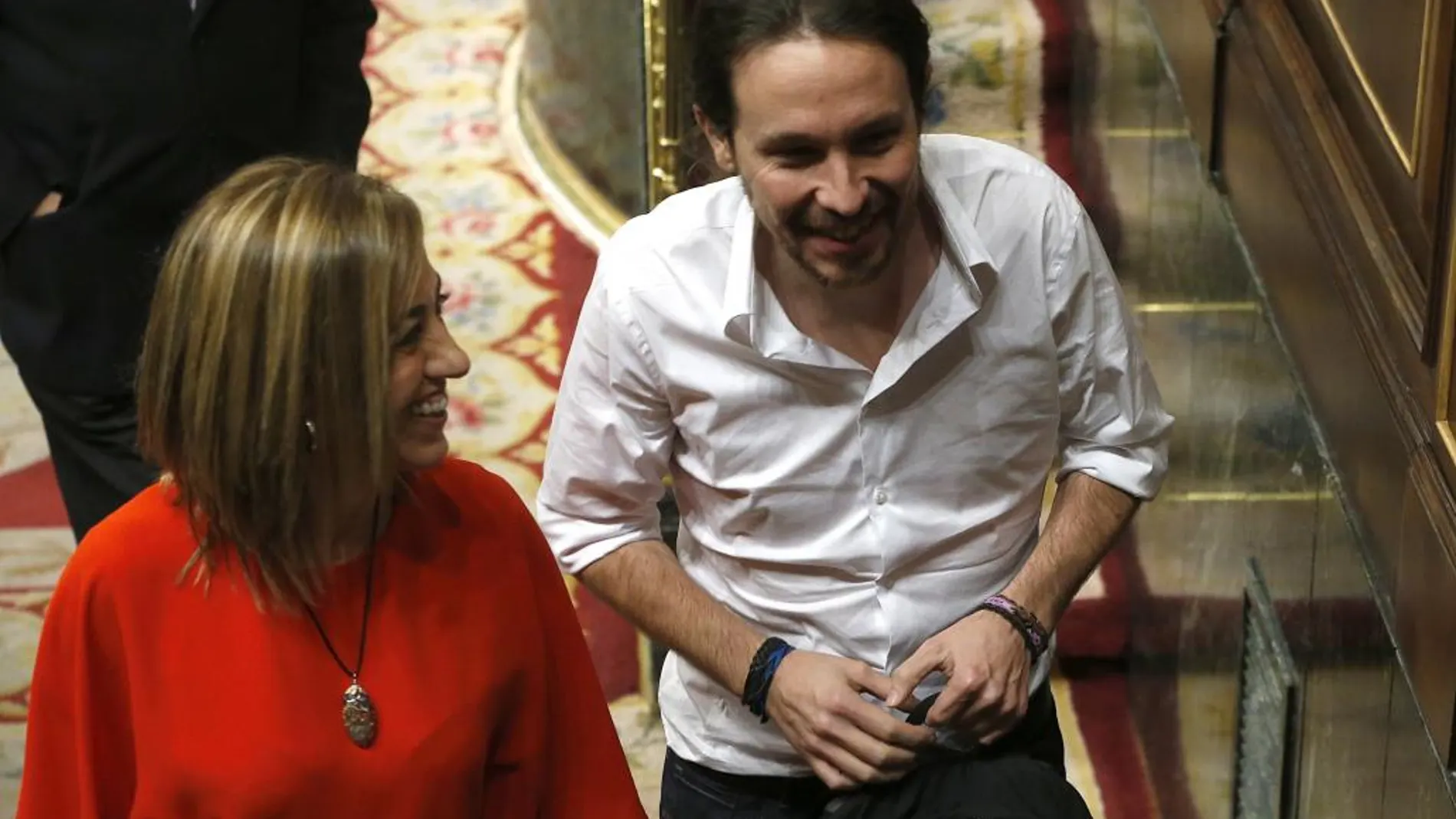 El líder de Podemos, Pablo Iglesias al término de la segunda jornada del debate de su investidura.