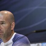 El técnico del Real Madrid, el francés Zinedine Zidane, durante la rueda de prensa
