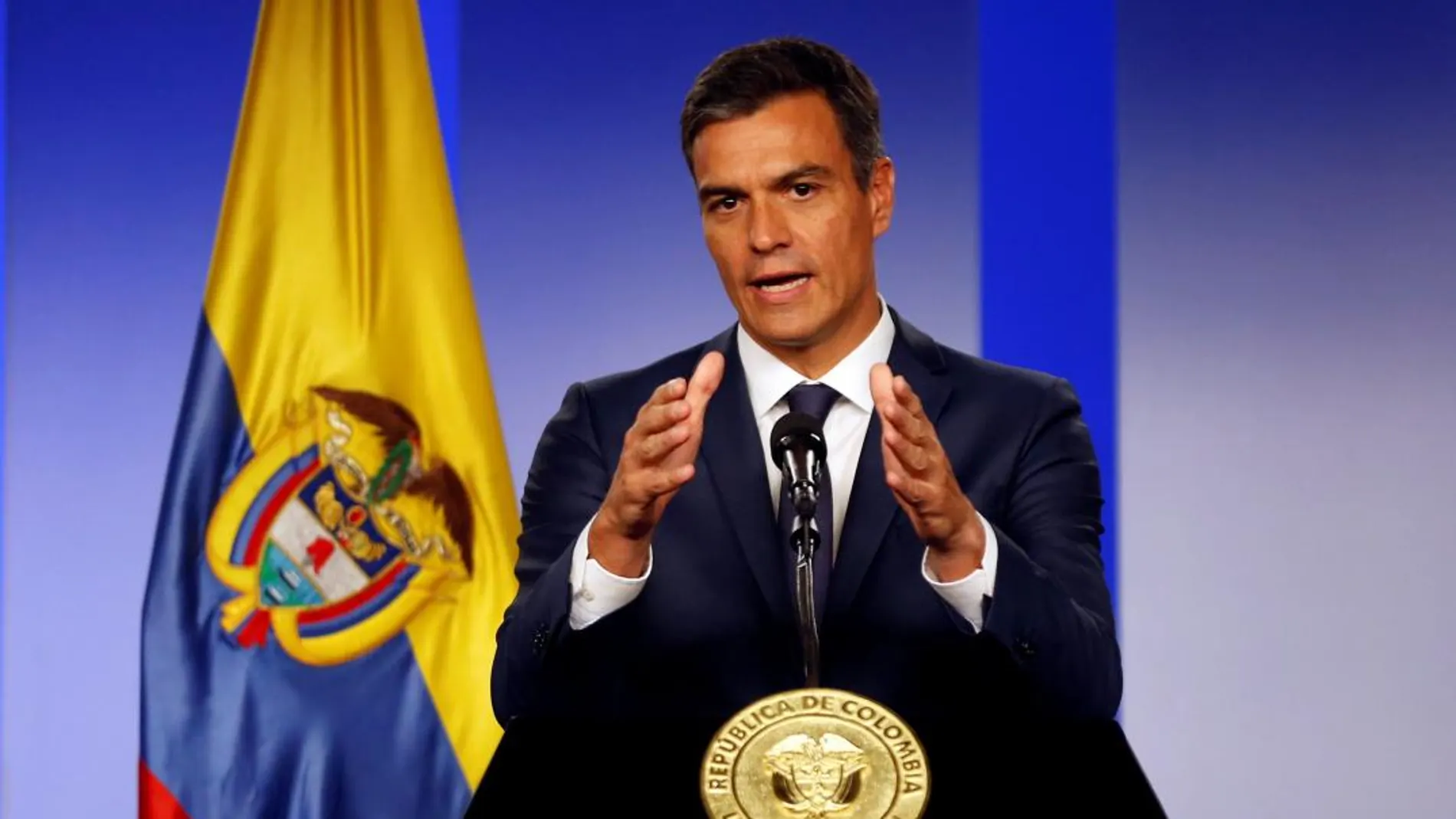 Sánchez, durante la rueda de prensa en Bogotá. Foto: Reuters