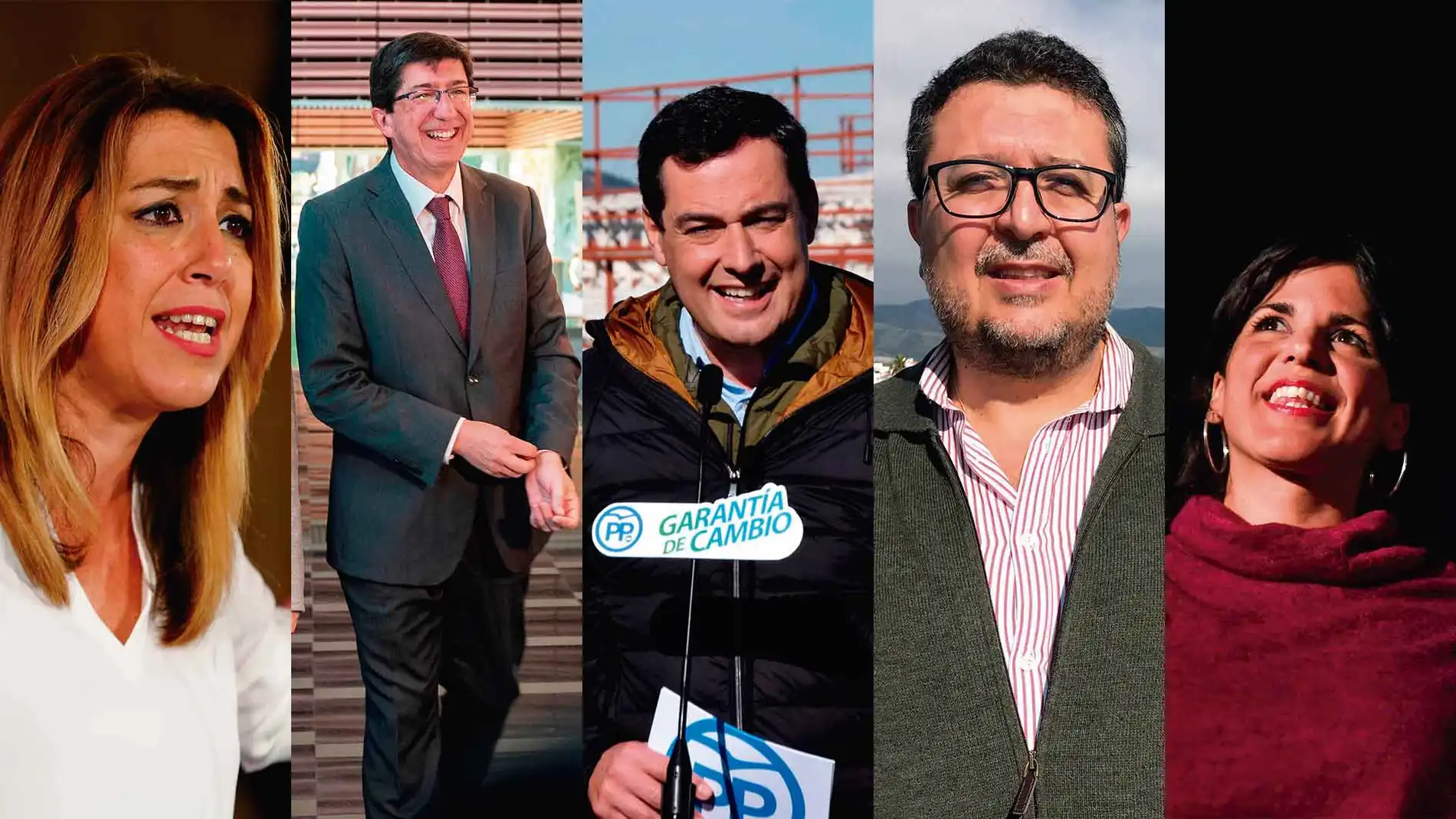 Susana Díaz, Juan Marín, Juan Manuel Moreno, Francisco Serrano y Teresa Rodríguez son los candidatos a presidir la próxima Junta de Andalucía