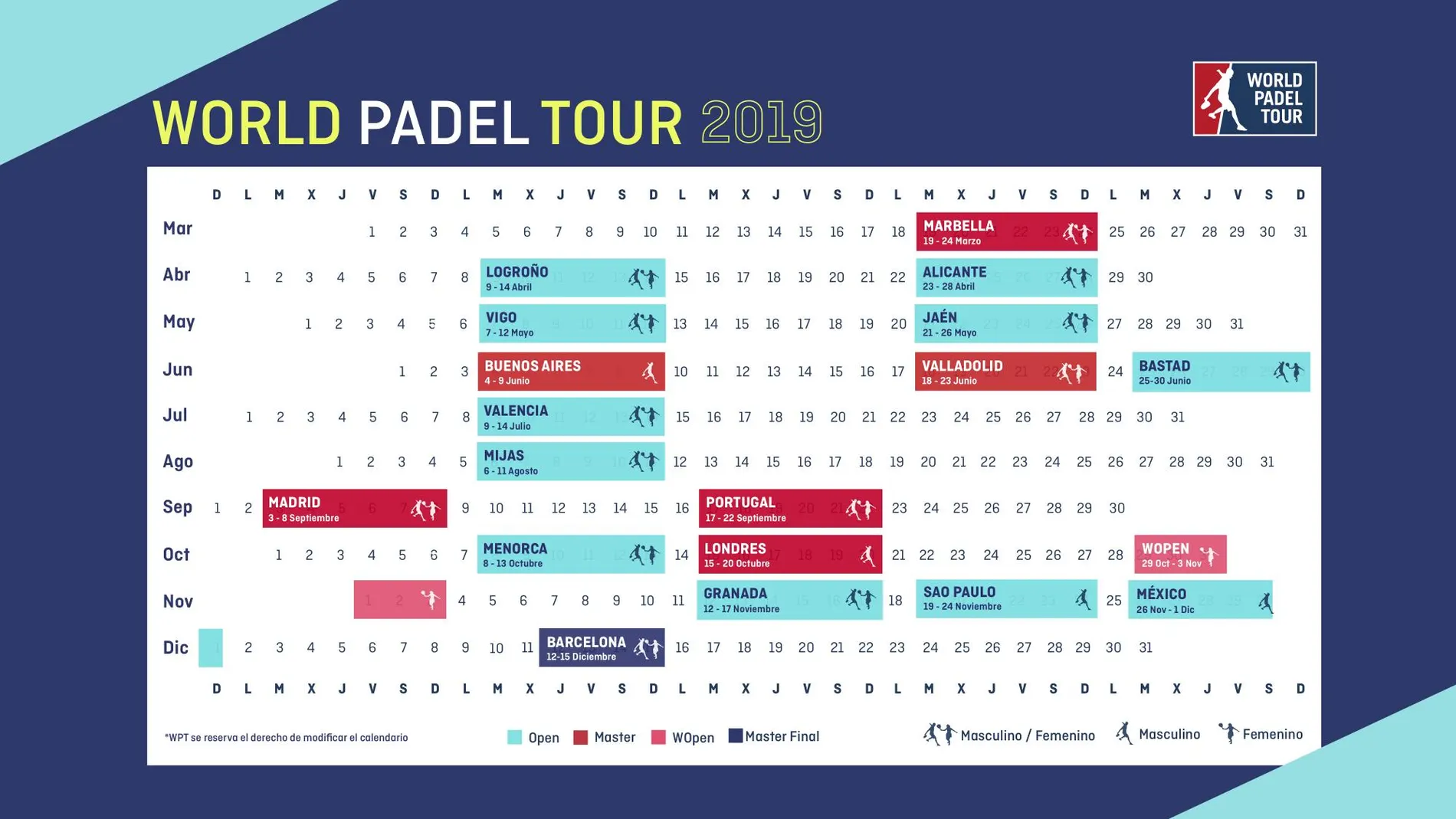 Calendario WPT 2019