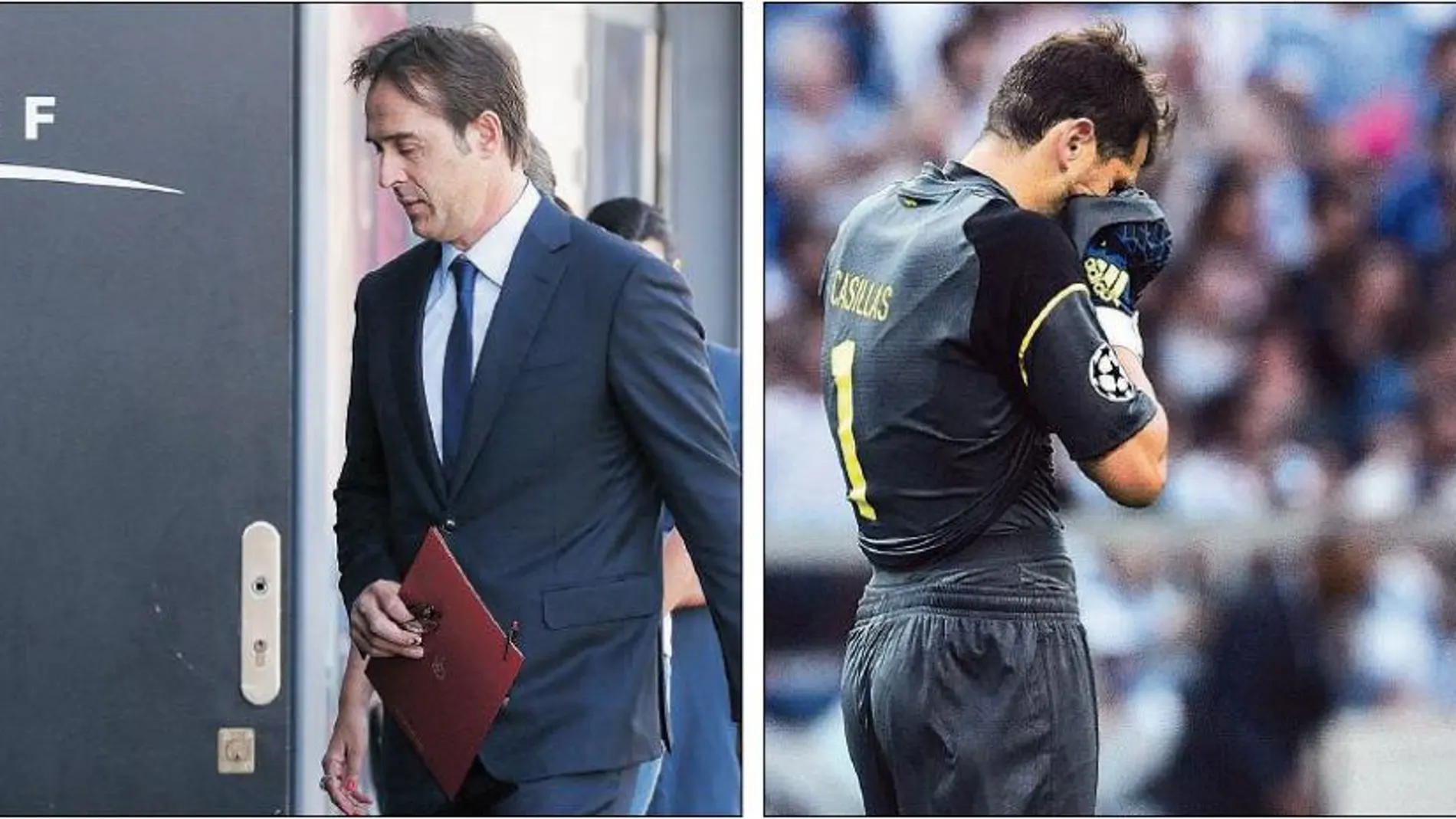 Julen Lopetegui, ayer, en la Federación antes de confirmar que Casillas no estaba en sus planes Iker, en la imagen, el miércoles en Roma, donde fue clave en el triunfo del Oporto