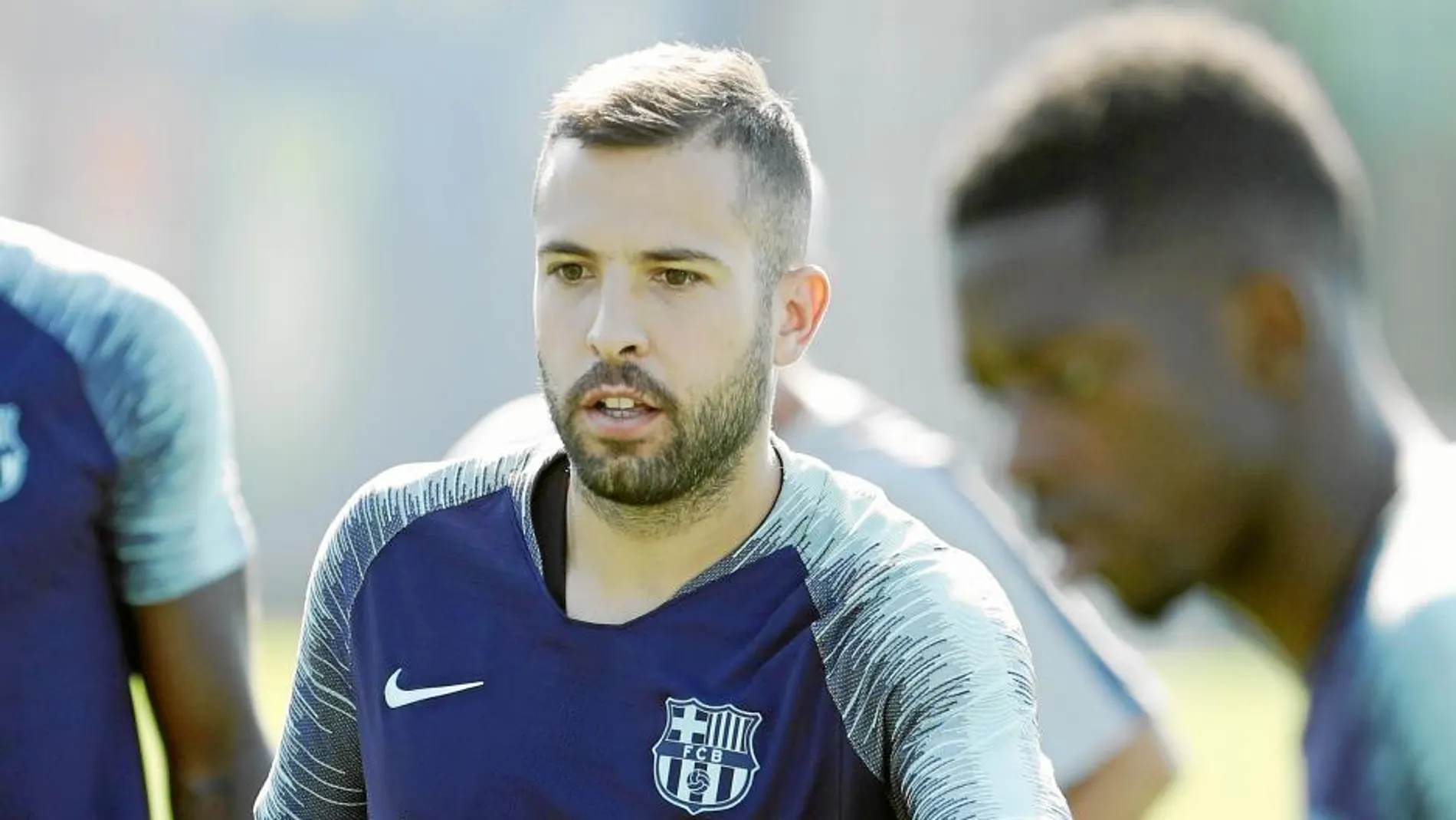 Jordi Alba, en un entrenamiento del Barcelona