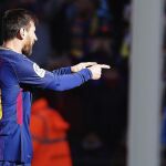 El delantero argentino del Barcelona Leo Messi celebra su gol marcado ante el Celta
