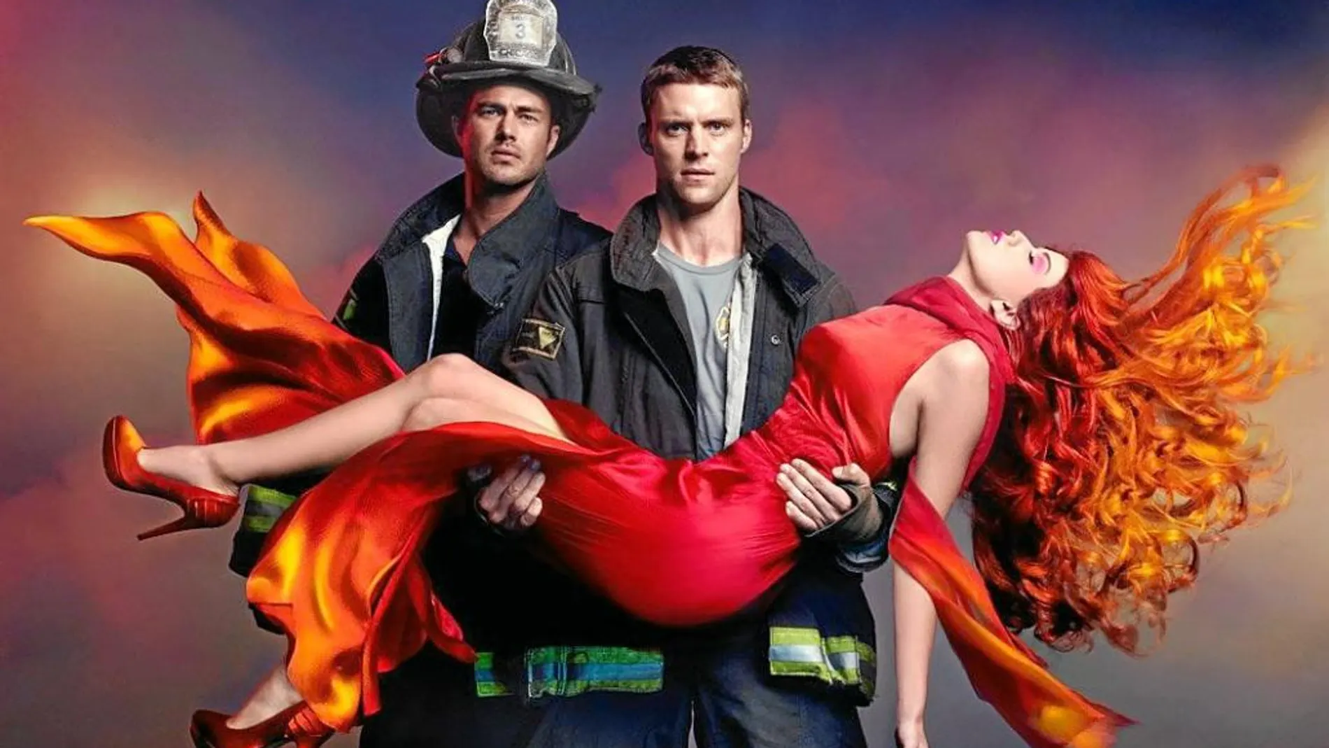 Fotograma de los protagonistas de la ficción interpretada por Matthew Casey, Kelly Severide y Peter Mills