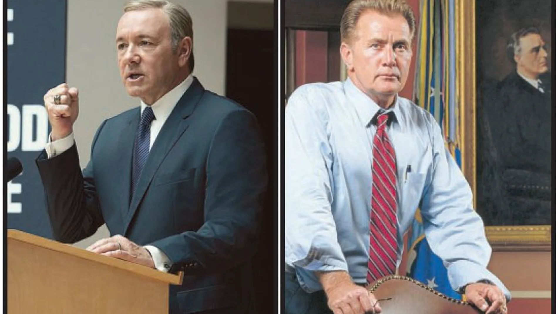 A la izda. Spacey en «House of Cards»; a la dcha., Sheen en «El Ala Oeste de la Casa Blanca»