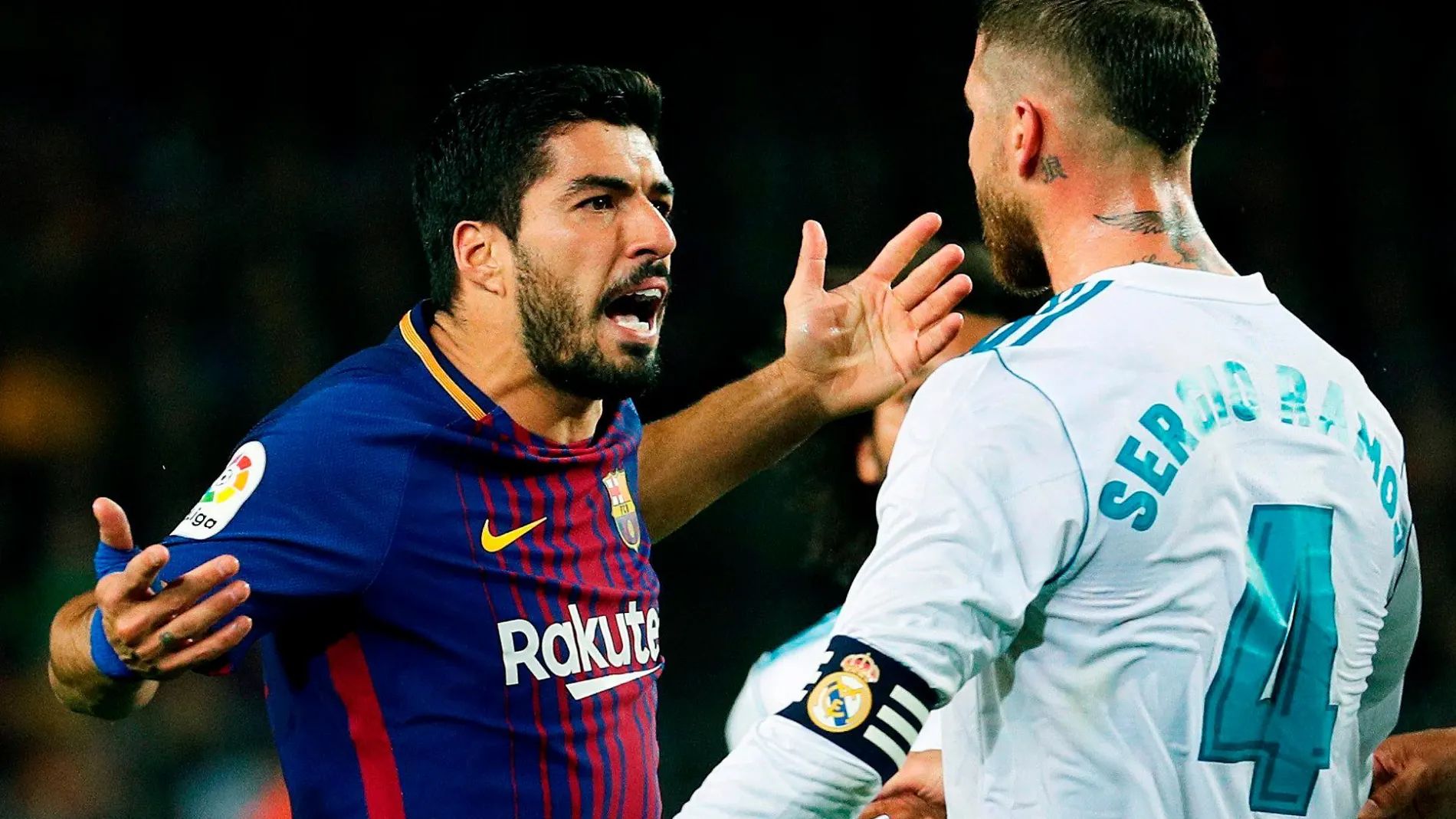 Luis Suárez y Sergio Ramos en el partido de mayo de 2018/Reuters