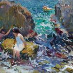 'Niños bañándose entre rocas. Jávea'