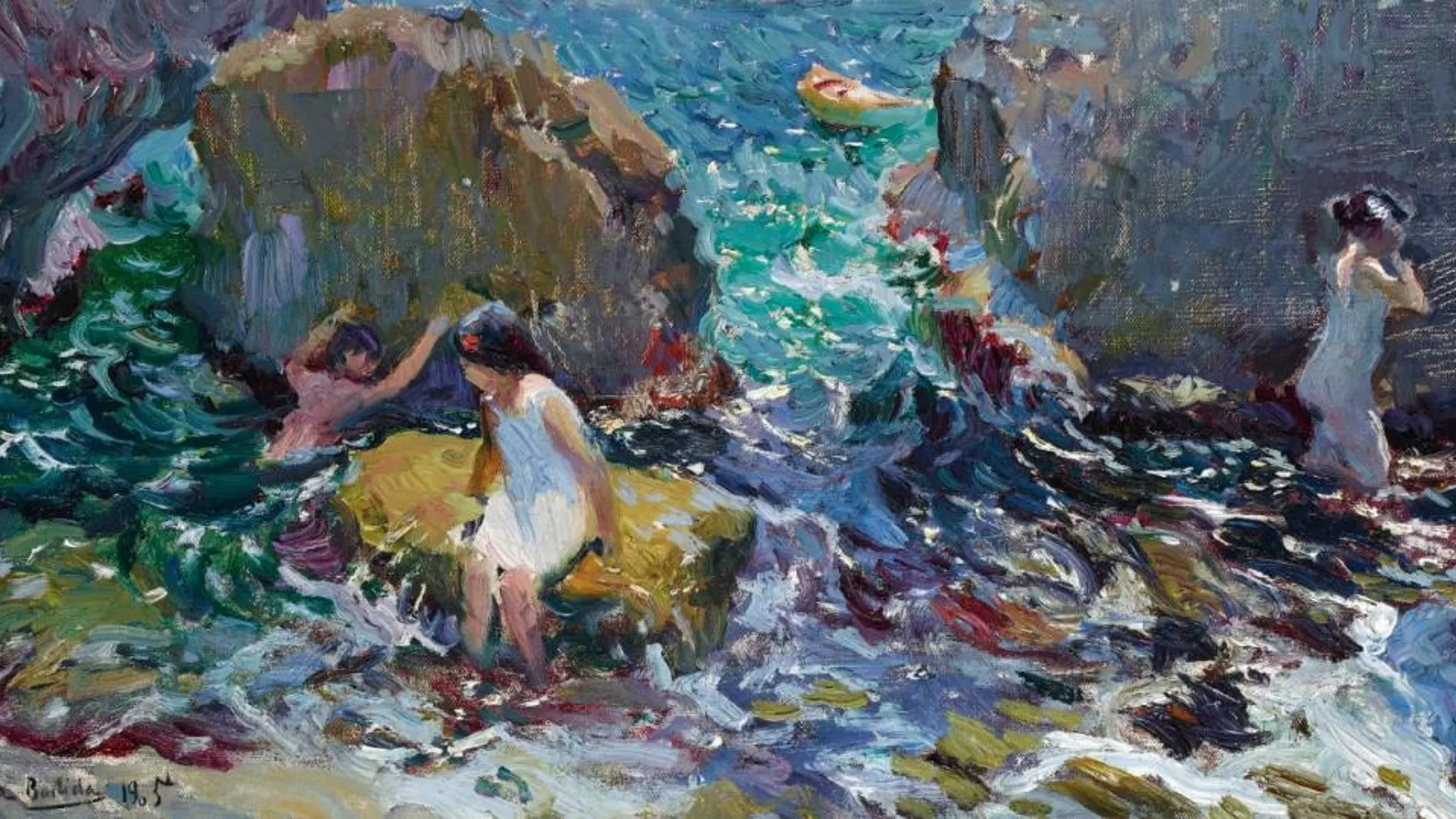 'Niños bañándose entre rocas. Jávea'