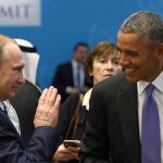 Los presidentes de REusia, Vladimir Putin (izqu.) y de Estados Unidos, Brack Obama (derch.) durante la cumbre del G20