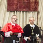 El rector de la Universidad de Salamanca, Ricardo Rivero, inaugura el «Curso 800» del Estudio salmantino, acompañado del consejero de Educación, Fernando Rey