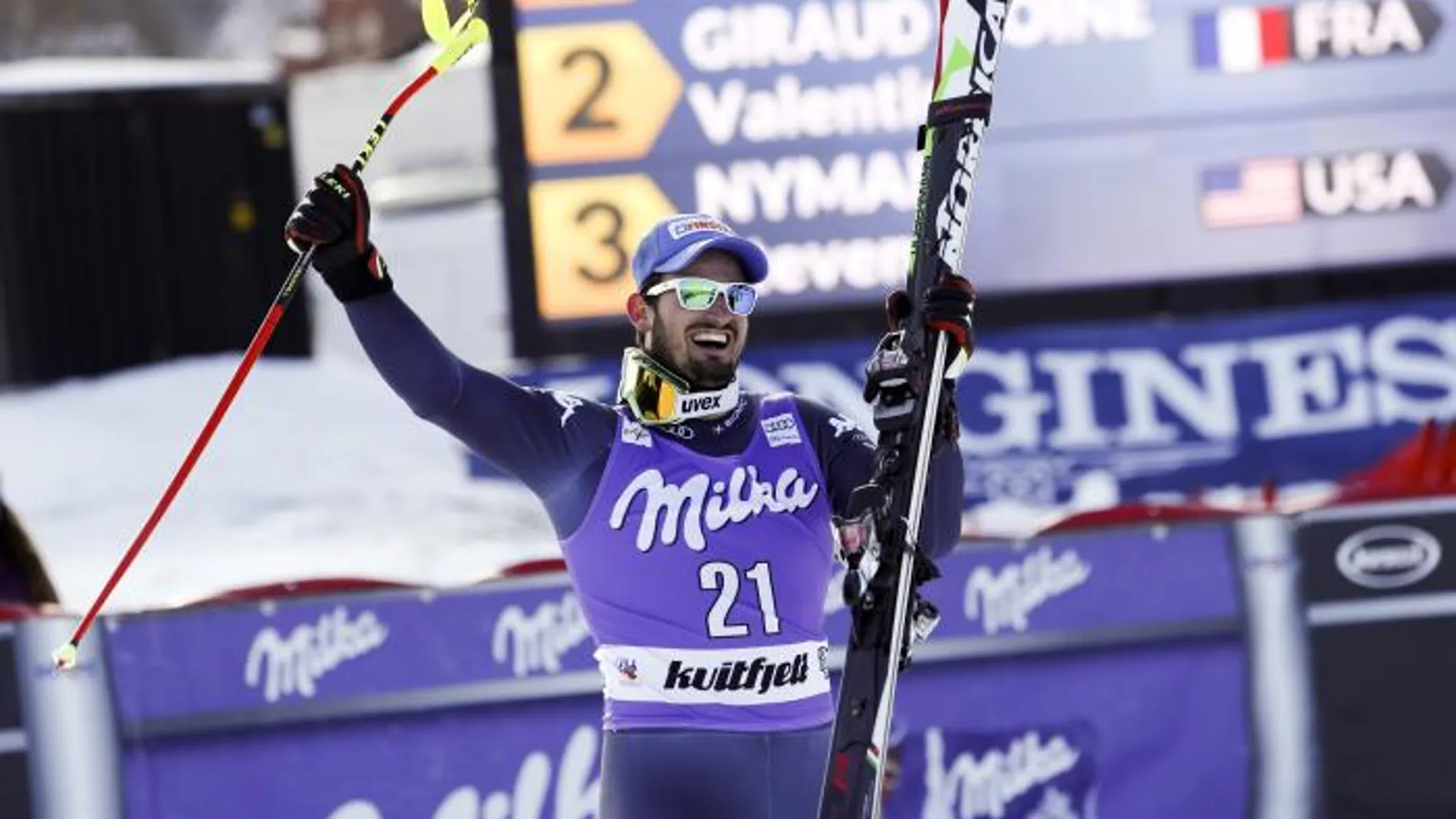 Dominik Paris feliz tras su victoria en Kvitfjell (Noruega)