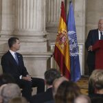 Los Reyes escuchan el discurso de García Margallo durante la conmemoración del 70 aniversario de la Carta de las ONU en el Palacio Real
