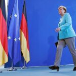 La canciller alemana, Angela Merkel, durante su comparecencia ante los medios, ayer, en Berlín
