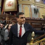 El secretario general del PSOE, Pedro Sánchez, a su llegada a la primera jornada de la sesión de su investidura