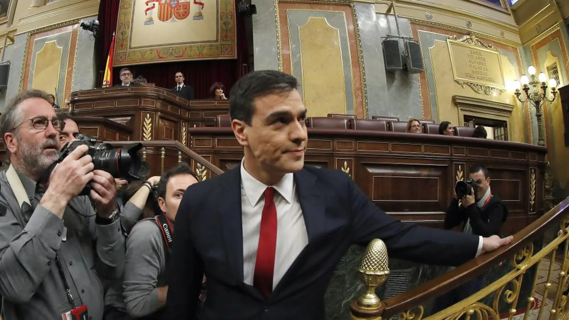 El secretario general del PSOE, Pedro Sánchez, a su llegada a la primera jornada de la sesión de su investidura