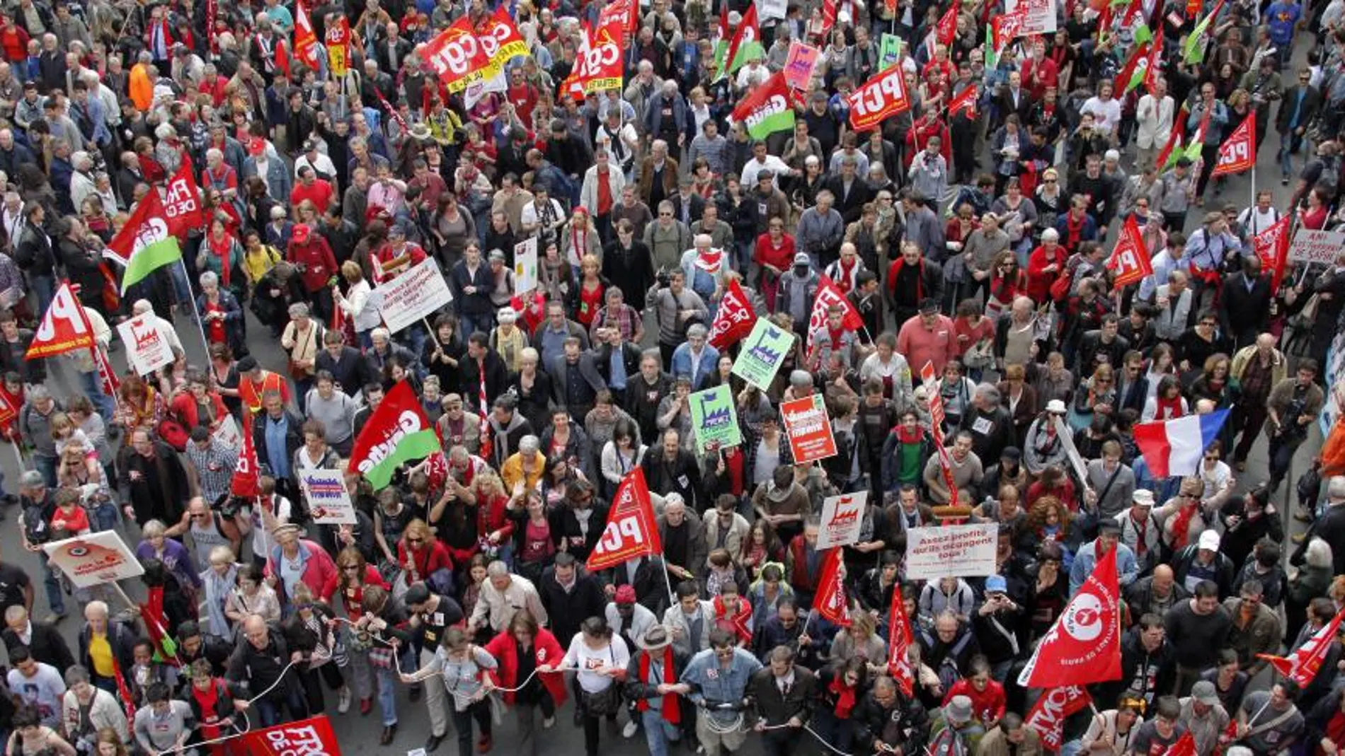 Manifestantes hoy en París