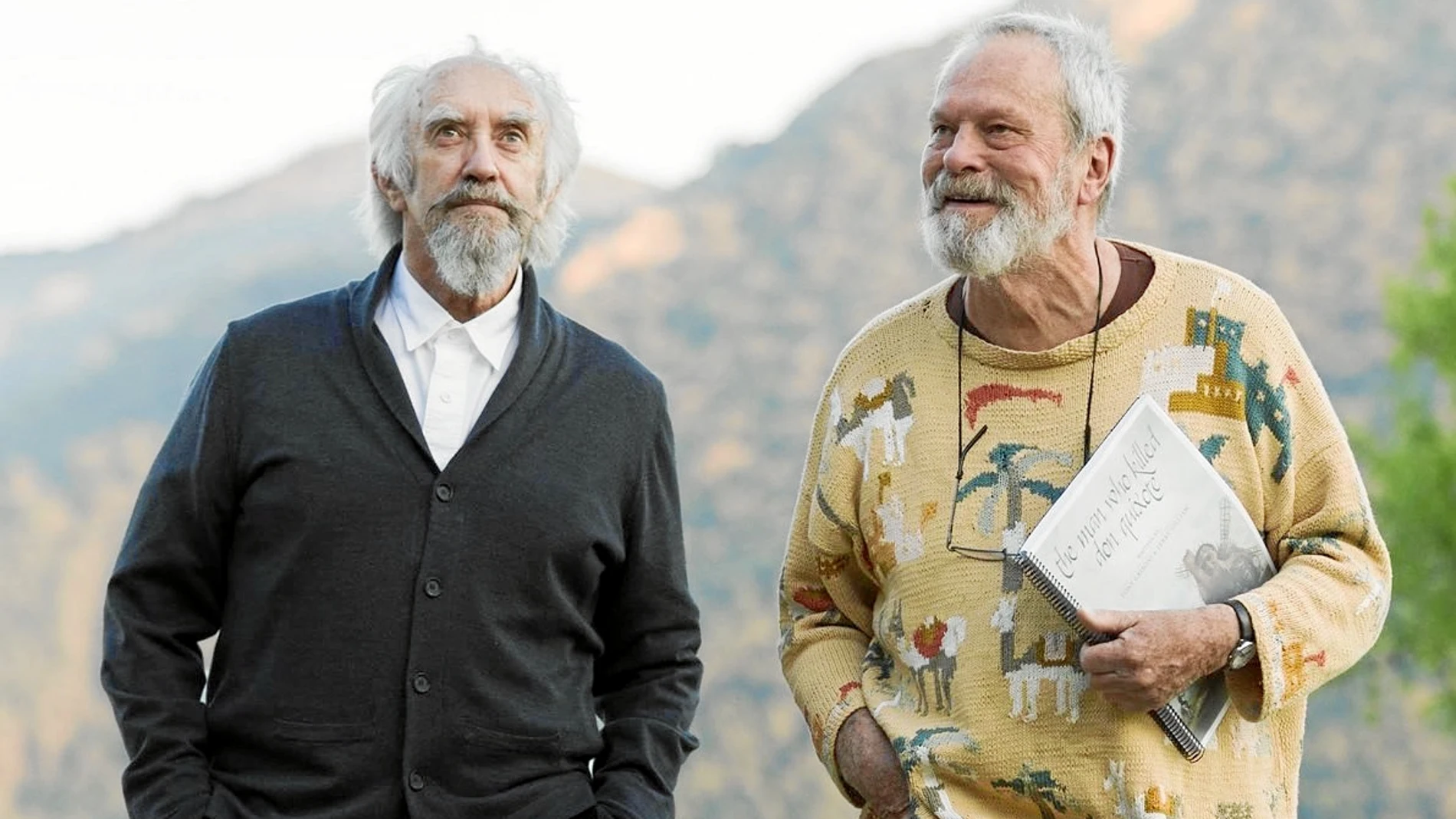 Terry Gilliam con Jonathan Pryce en «El hombre que mató a don Quijote»
