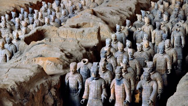 Parte del conjunto de los Guerreros y Caballos de Terracota del Mausoleo de Qin Shihuang