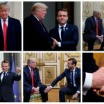 Varias imágenes en las que se pueden ver los gestos de afecto de Macron sobre Trump
