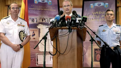 Pedro Morenés, durante la rueda de prensa que ha ofrecido esta tarde.
