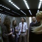 El secretario general de Podemos, Pablo Iglesias,con varios miembros de su equipo