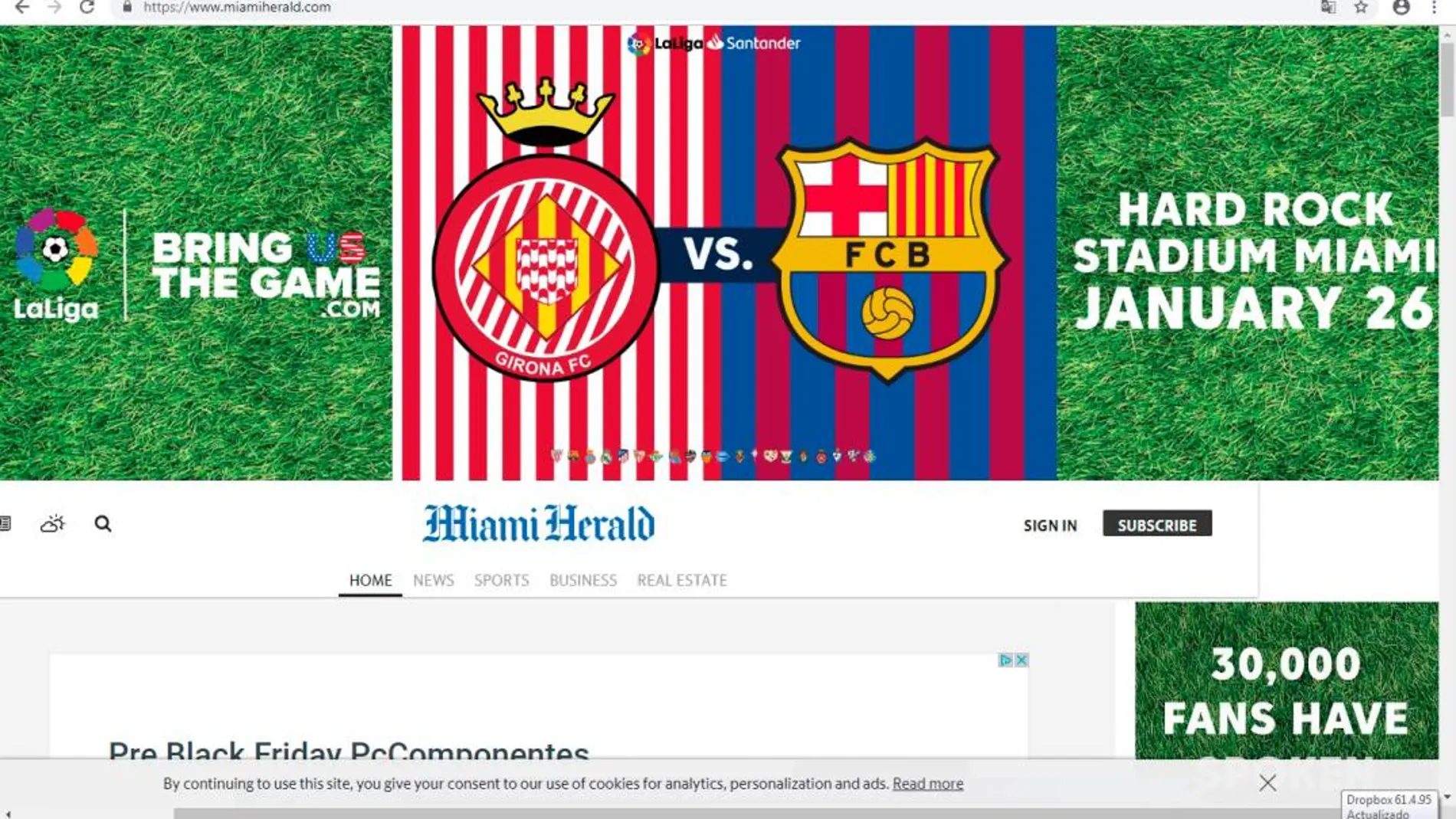 Publicidad en la web del Miami Herald