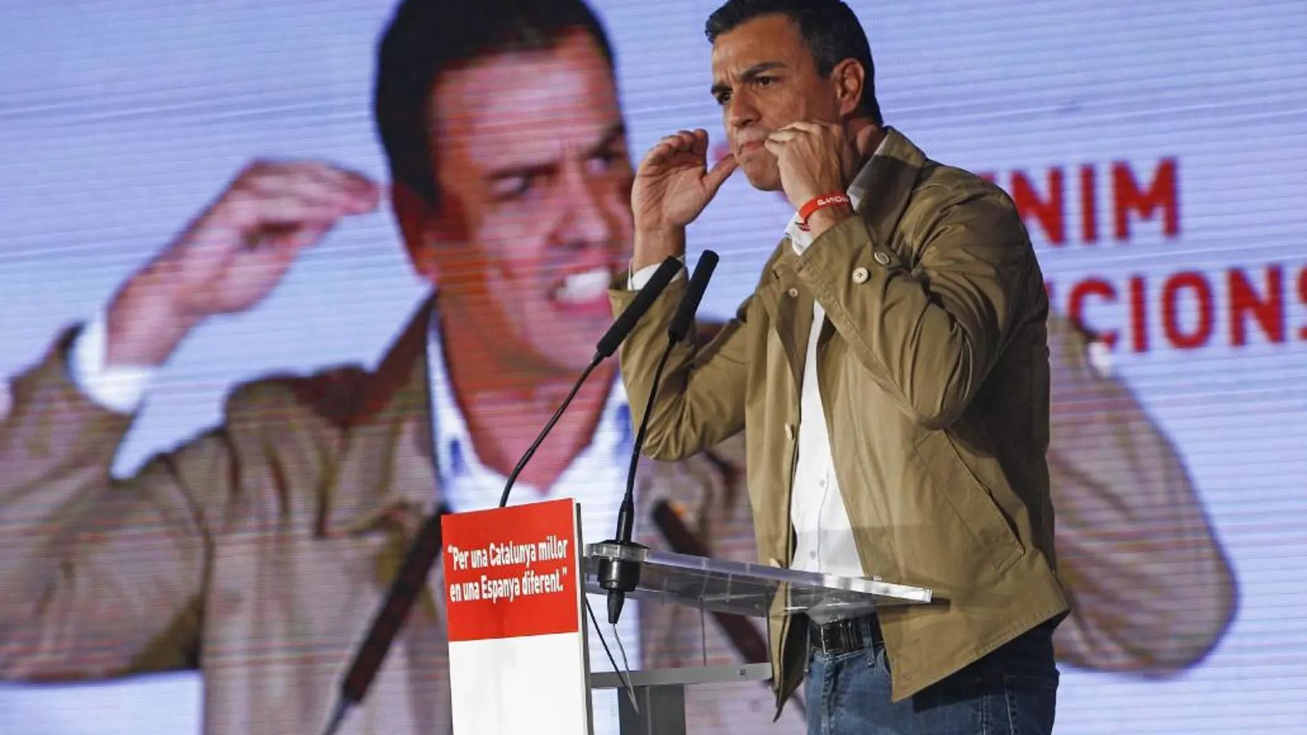 El secretario general del PSOE, Pedro Sánchez, durante el acto de inicio de campaña